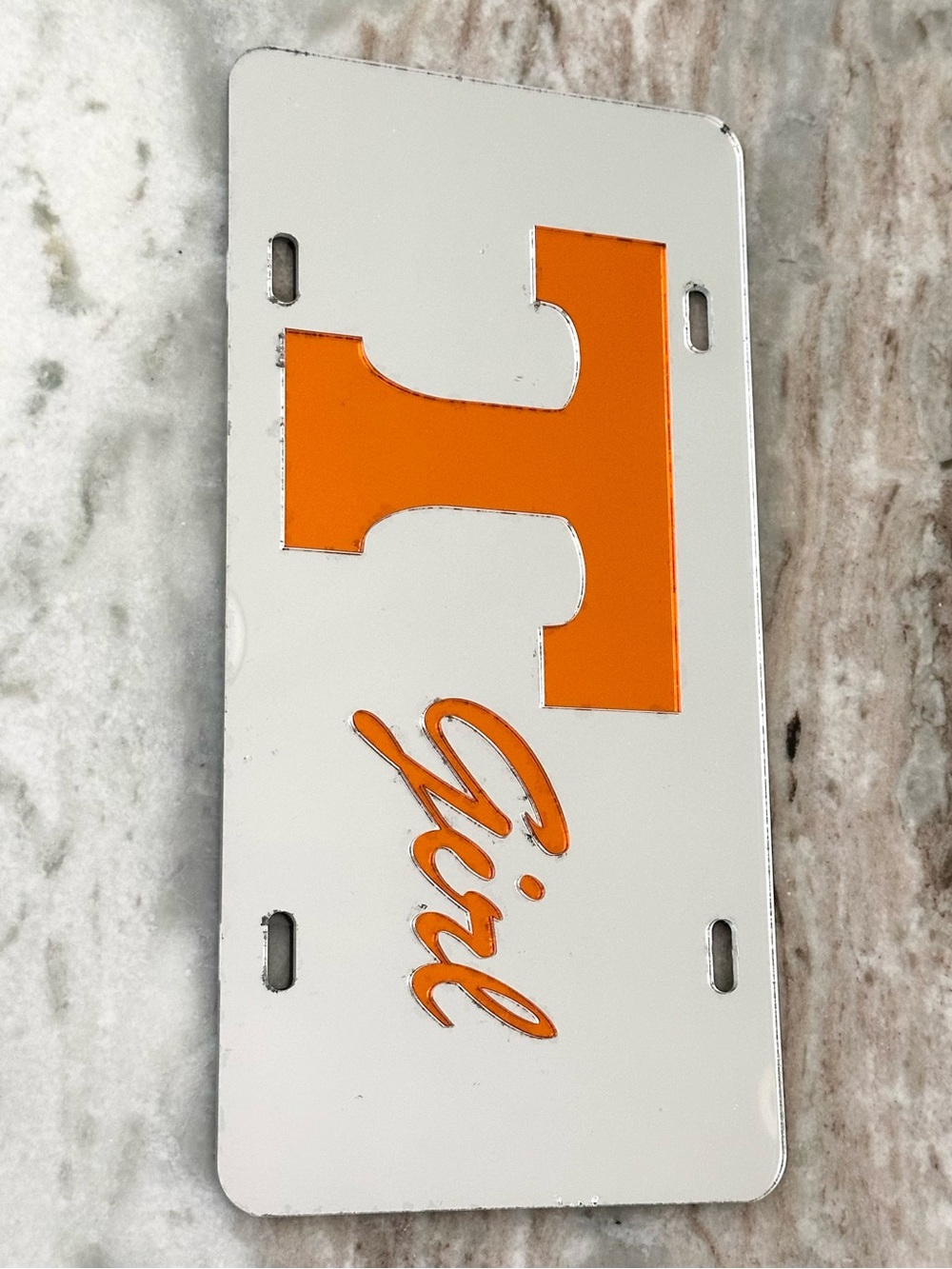 Tennessee Vols Mirrored License Plate - Power T - TN Girl Orange and White